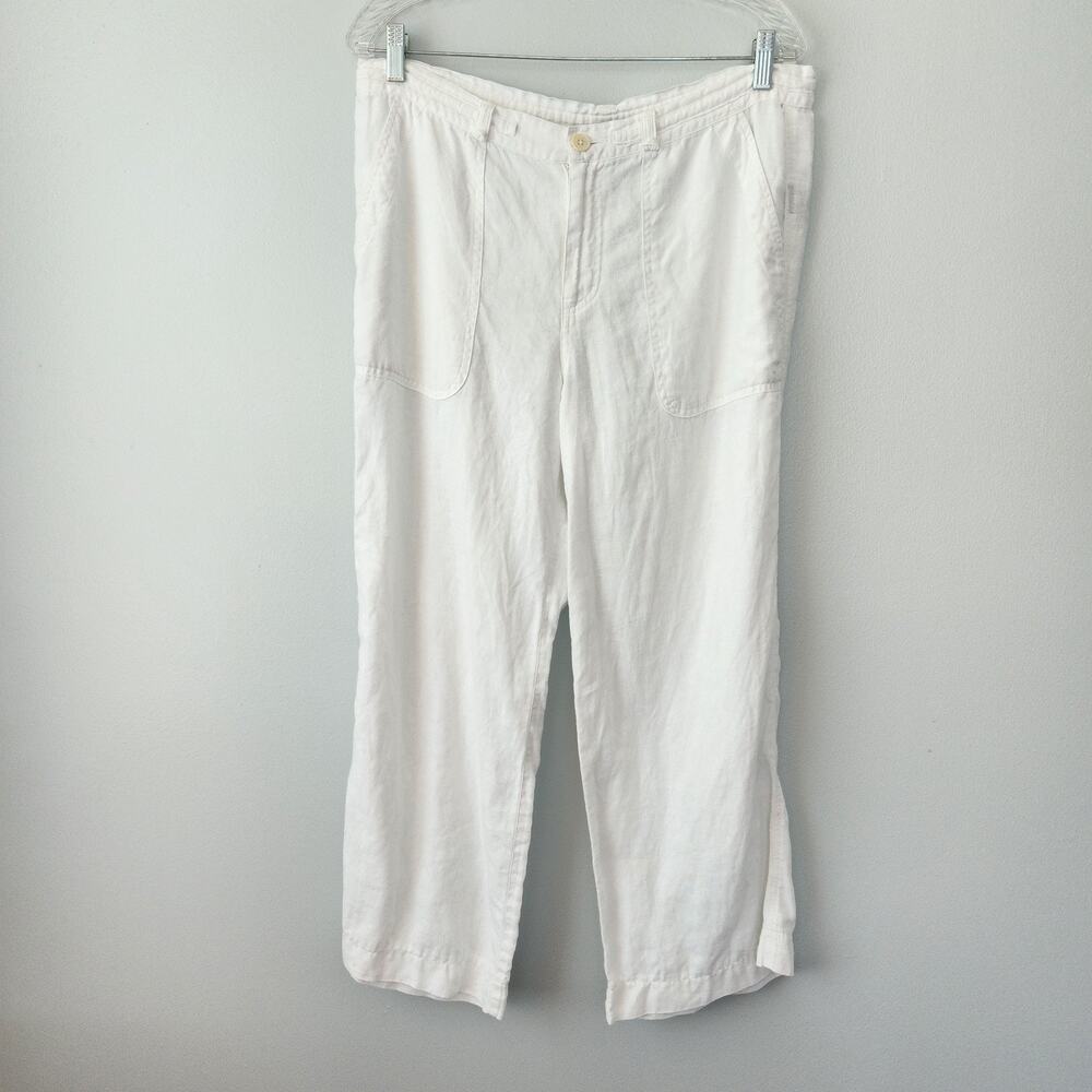 Lauren Ralph Lauren White Linen Pants Women 10 Cropped Beach Travel Coastal Chic